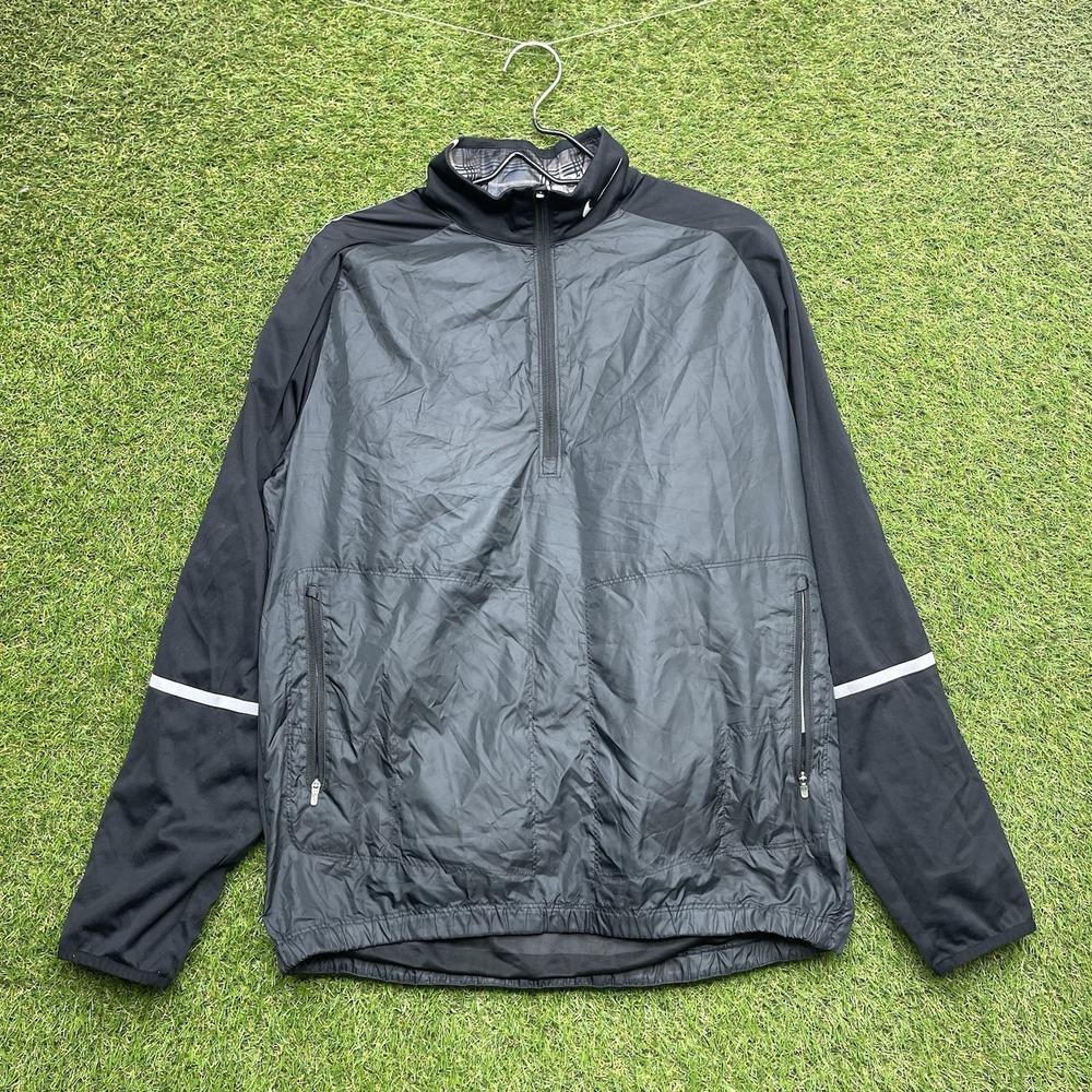 Nike Golf Jacket Mens Medium 1/4 Zip Long Sleeve Black Windbreaker Pullover